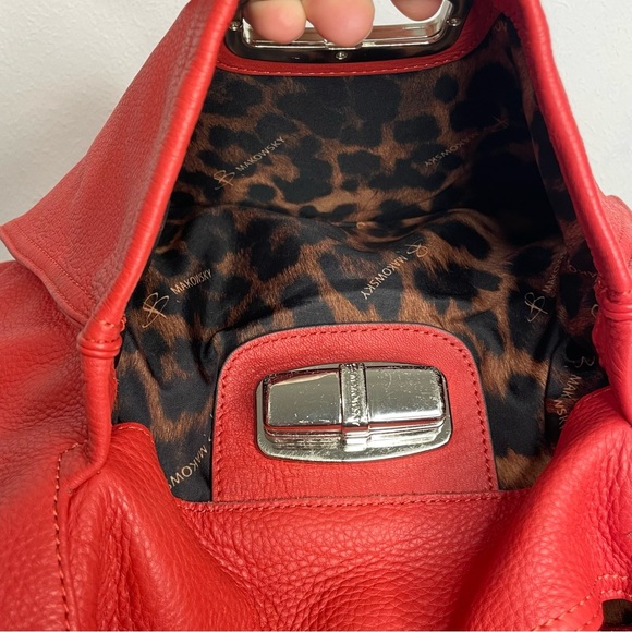 B. MAKOWSKY RED Pebbled Leather Hobo Shoulder Bag Purse - Picture 5 of 16